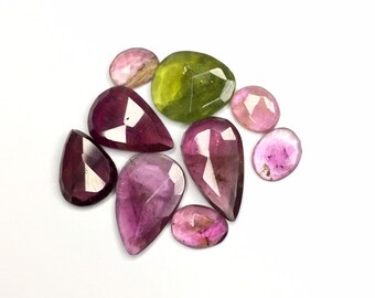 Natural Tourmaline multi-color Rose Cut Slice Gemstone-Loose Tourmaline Rose Cut Flat Back Faceted Cut -  20.75 Carats - 9 Piece Tourmaline