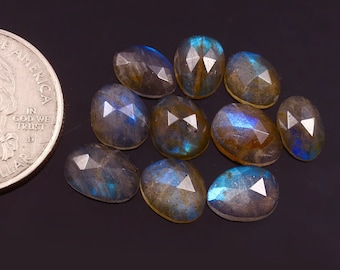 Natural Blue Labradorite Rose Cut Gemstone Lot: 10 Piece Jewelry Supplies