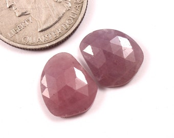 14.5X12.5mm,Natural Sapphire Rose cut Gemstone Pair,Flat Back Sapphire Faceted Cabochon Sapphire Gemstone For Jewelry Making Loose Gemstones