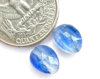 Faceted Blue Kyanite Pair 10x8x4mm | Rose Cut Kyanite Gemstone | Untreated Loose Stones