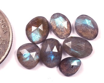 Natural Labradorite Rose Cut Gemstone Lot: Uneven Blue Slices, 10.20 Carats