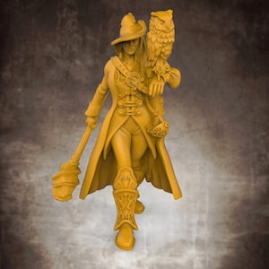 Lion Tower Miniatuur Human Female Battlemage met Owl Familiar