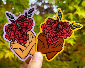Floral Woman Body Self Love Sticker | Nude Woman Silhouette Self Care Decal |  Feminist Body Positive Flower Sticker | Self Care Sticker