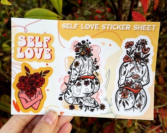 Body Positivity Sticker Pack | Fat Positive Sticker Pack | Floral Nude Curvy Woman Line Art | Boho Sticker Sheet | Self Love Stickers