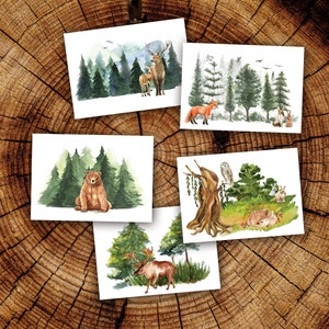 PNW Watercolor Woodland Animal Greeting Cards | Wild Animal Blank Greeting Card | Nature Scene Illustration Blank Note Cards | PNW Gifts