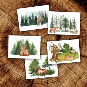 PNW Watercolor Woodland Animal Greeting Cards | Wild Animal Blank Greeting Card | Nature Scene Illustration Blank Note Cards | PNW Gifts