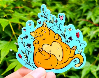 Fat Cat Sticker | Chonky Cat Decal | Cat Lovers | Cute Cat Gifts | Orange Cat Sticker | Fat Cat Lovers | Floral Cat Decal | Cat Mom Gifts