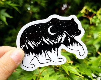 Mountain Bear Vinyl Sticker | Bear Landscape Sticker | PNW Stickers | Bear Sticker | Wildlife Sticker | Bear Forest Decal | Nature Stickers