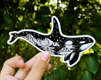 Giant PNW Orca Whale Vinyl Sticker | Orca Whale Die Cut Sticker | Killer Whale Decal | Puget Sound Art | Orca Lover Gifts | Cute Whale Art