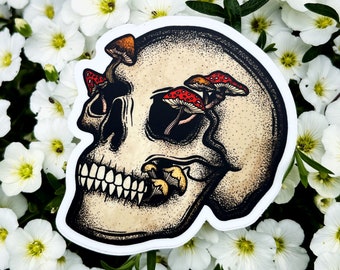 Skull Mushroom Die Cut Vinyl Sticker | Skull & Fungi Decal | Skull Sticker | Mushroom Sticker | Skull Shroom Vinyl Sticker | Witchy Sticker