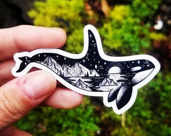 PNW Mountain Orca Killer Whale Magnet | Orca Lover Gifts | Whale Magnet | Orca Fridge Magnet | Ocean Magnet | Puget Sound Gifts