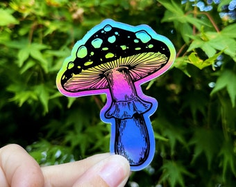 Holographic Mushroom Die Cut Vinyl Sticker | Mushroom Decal | Fungi Sticker | Shroom Sticker | Mushroom Lover Gift | Psychedelic Art Sticker
