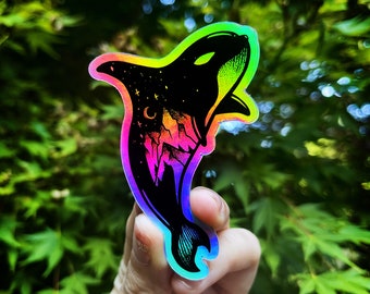 PNW Orca Whale Holographic Vinyl Sticker | Killer Whale Die Cut Sticker | Holo Whale Sticker | Puget Sound Art | Gifts For Whale Lovers