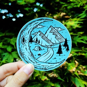Camping mountain moon vinyl sticker.