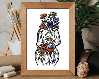 Body Positive Print | Body Positivity Wall Art | Floral Woman Line Drawing | Body Positive Line Art | Curvy Woman Art Print | Fat Positive