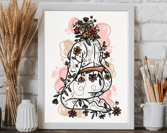 Body Positive Print | Floral Nude Curvy Woman Art | Woman Line Drawing | Curvy Girl Line Art | Body Positivity Wall Art | Fat Positive Art