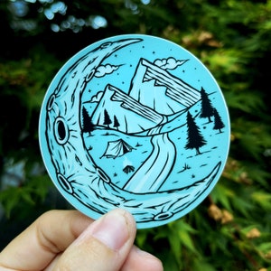 Camping mountain moon vinyl sticker.