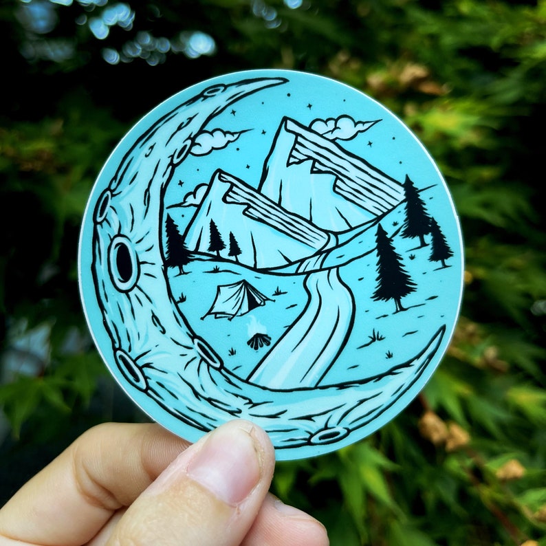 Camping mountain moon vinyl sticker.