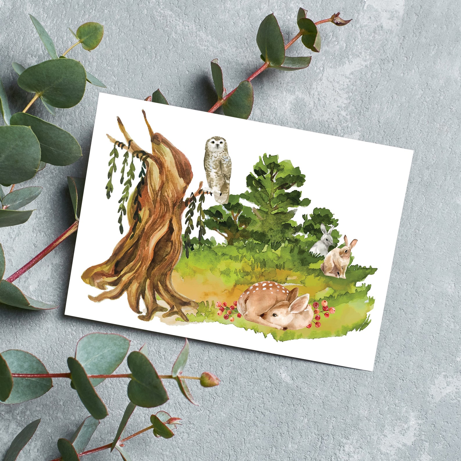 PNW Watercolor Woodland Animal Greeting Cards Wild Animal - Etsy
