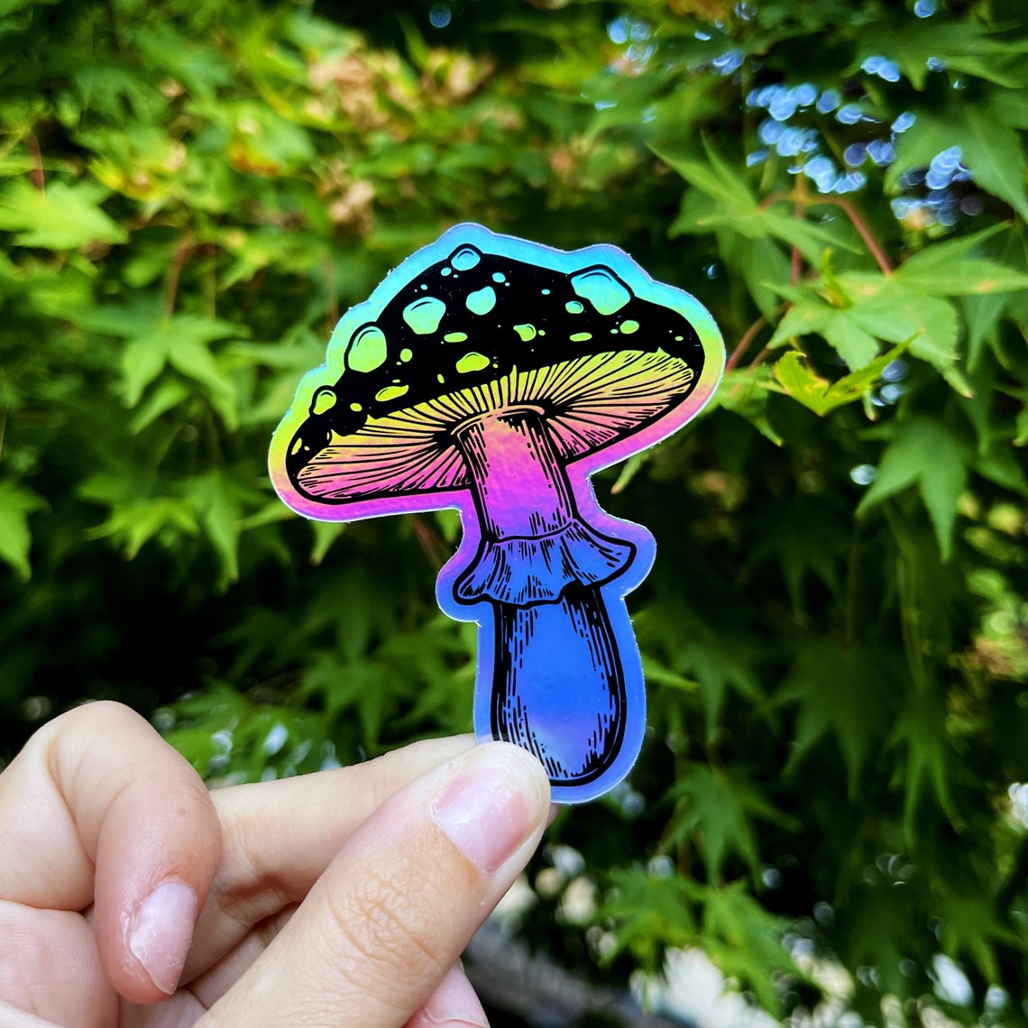 Holographic Mushroom Die Cut Vinyl Sticker Mushroom Decal Etsy