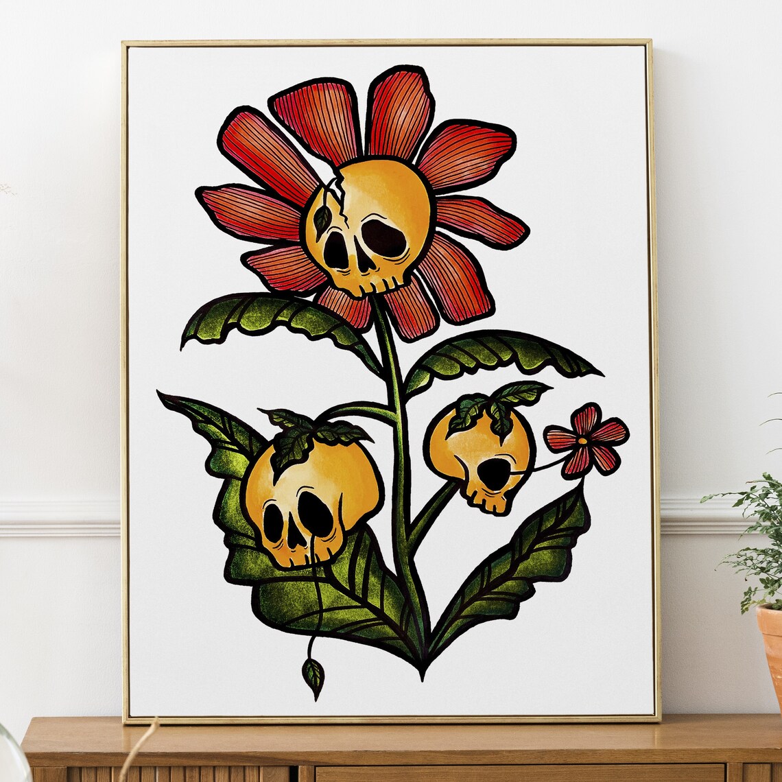 Skull Flower Illustration Art Print Floral Human Skull Art Etsy