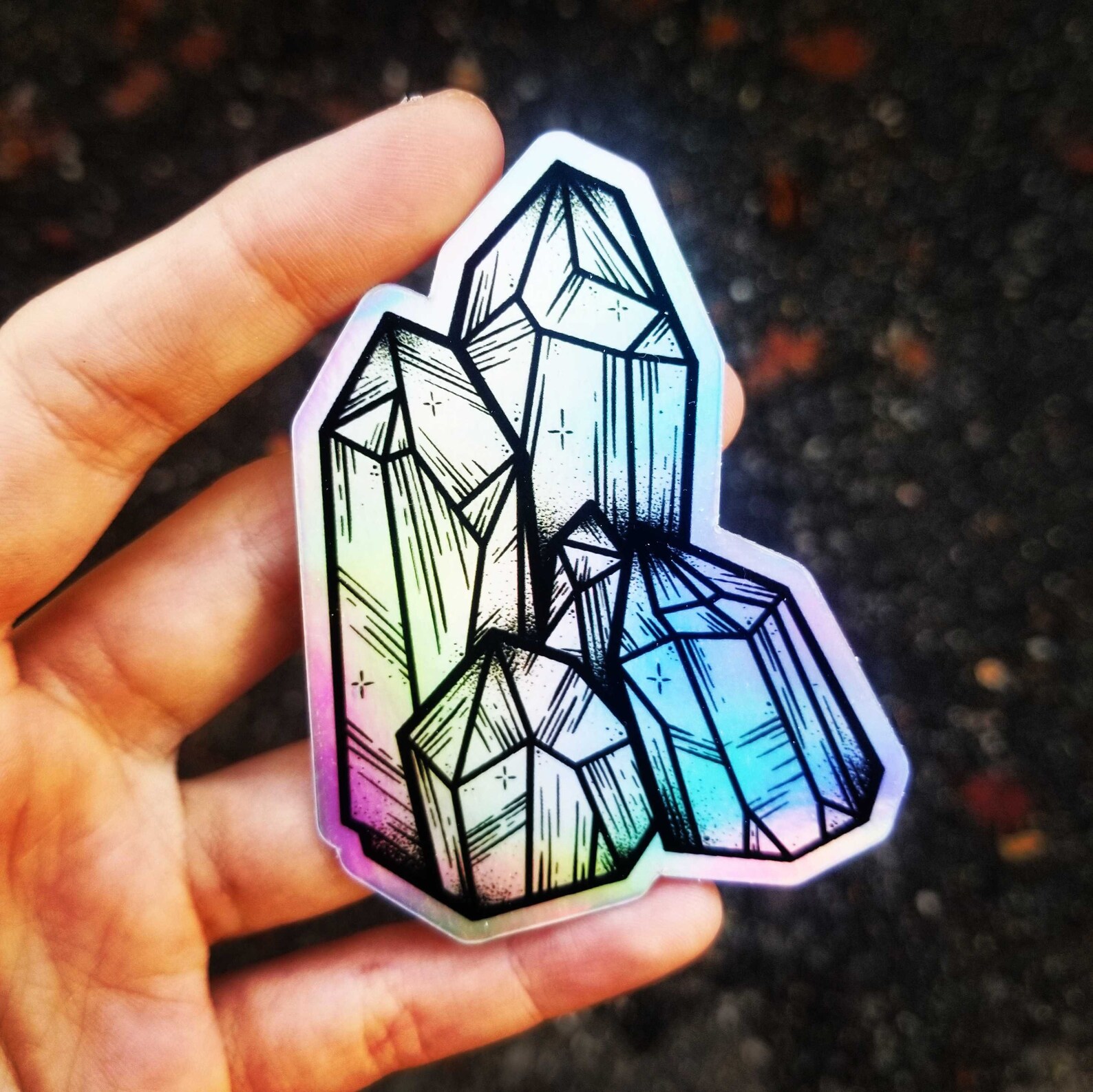 Holographic Crystal Cluster Die Cut Vinyl Sticker Colorful Etsy
