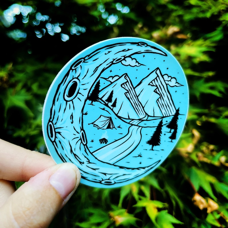 Camping mountain moon vinyl sticker.