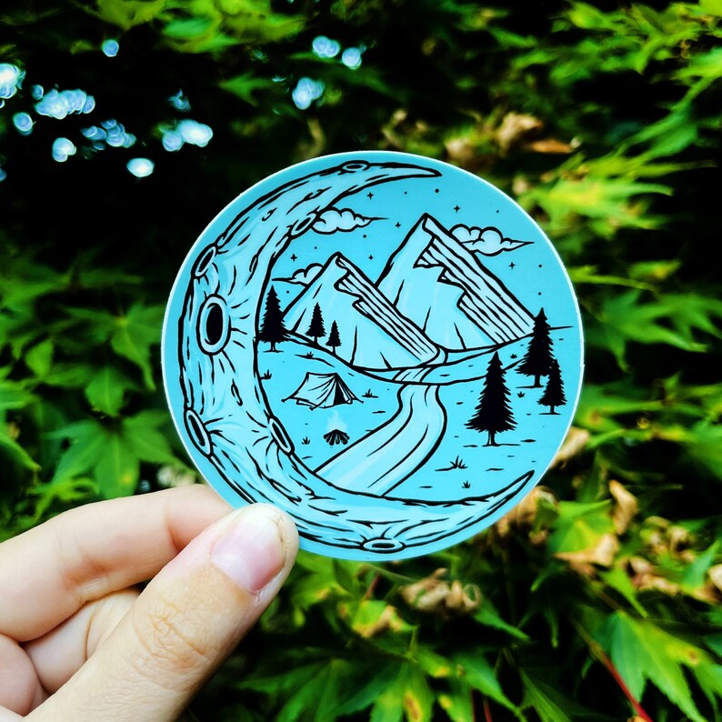 Camping mountain moon vinyl sticker.