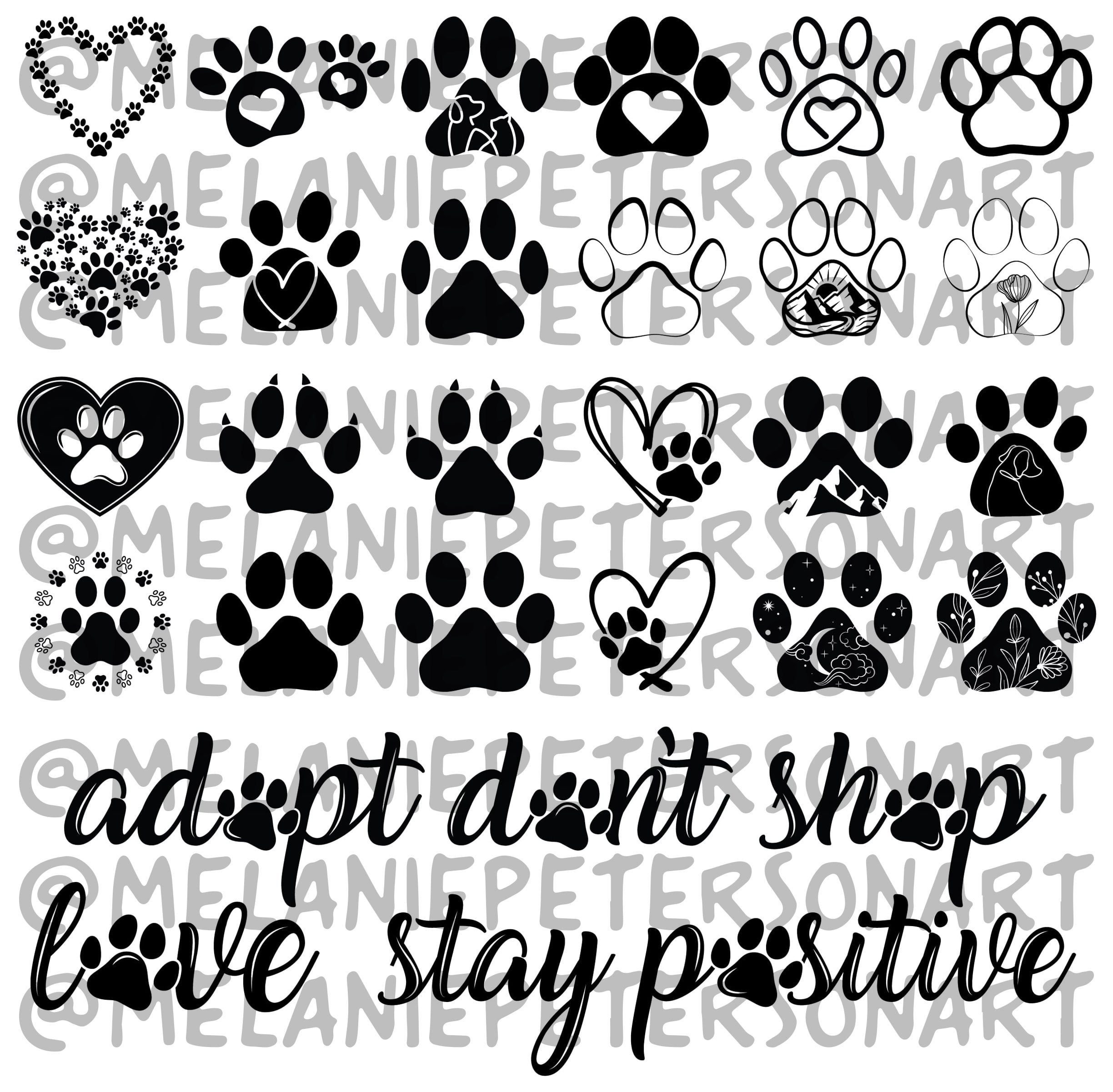 Paw Print Cut File Bundle Cute Paw Print Vector Designs Etsy