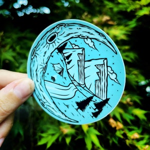 Camping mountain moon vinyl sticker.