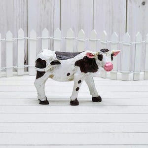 Miniature Cow Figurine,Fairy Garden Accessory,Dollhouse Miniature,Diorama, Terrarium,Farm Animal,Dairy Cow