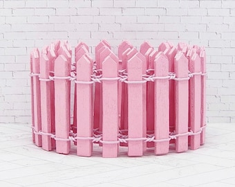 Miniature Picket Fence 2" x 36",Pink,Fairy Garden Accessory,Miniature Garden,Terrarium Supplies,Dollhouse Fence,Garden Miniatures,Diorama