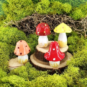 4 Miniature Mushrooms,Fairy Garden Accessory,Gnome Garden,Mushroom Figurines,Miniature Garden,Flower Pot Decor,Mini Mushrooms