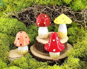 4 Miniature Mushrooms,Fairy Garden Accessory,Gnome Garden,Mushroom Figurines,Miniature Garden,Flower Pot Decor,Mini Mushrooms