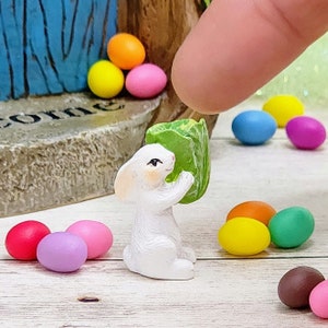 Miniature Easter Bunny,Miniature Easter Eggs,Easter Miniatures,Dollhouse Easter,Fairy Garden Accessories,Terrarium Supplies,Micro Bunny