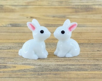 Two Tiny White Bunnies,Miniature Bunny Rabbit,Dollhouse Bunnies,Fairy Garden Bunnies,Miniature Easter Bunny,Dollhouse Easter