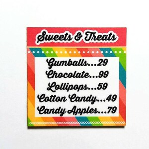 1:12 scale menu,Dollhouse miniature menu,Miniature candy shop,Dollhouse candy store menu