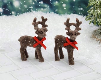 Miniature Reindeer,Flocked,Mini Deer,Christmas Miniatures,Dollhouse Miniature,Holiday Miniatures,Fairy Garden,Diorama,Christmas Craft Supply