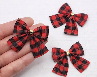 Miniature Bows,Buffalo Plaid,Bows For Miniature Wreaths Or Christmas Trees,Christmas Craft Supply,Mini Christmas,Mini Christmas Bows