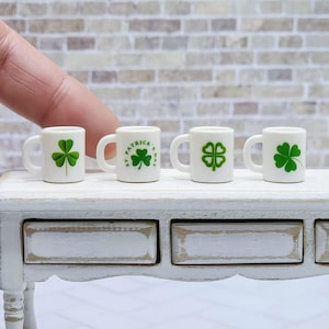 One Mini Shamrock Mug,St.Patricks Day Miniatures,Miniature Clover Mug,Dollhouse Miniature,Tiny Coffee Mug,Fairy Garden Accessory,Mini Mug