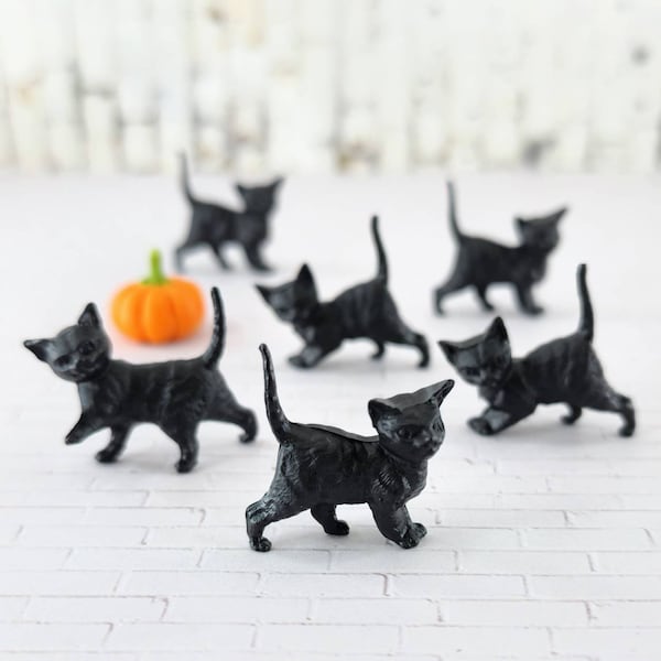 Miniature Black Cats,Miniature Kittens,Halloween Miniatures,Black Halloween Cats,Mini Pumpkins, Diorama,Terrarium, Fall Miniatures,Crafts