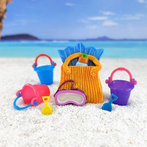 Miniature Beach Bag, Miniature Beach Bucket Pail, Miniature Beach Shovel, Beach Miniatures,Miniature Garden,Fairy Garden,Terrarium,Diorama