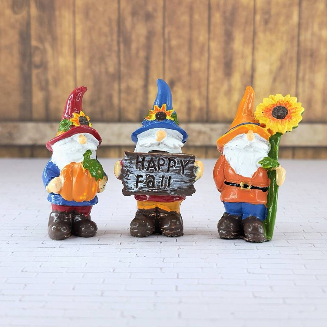 Set of 3 Miniature Fall Gnomes, Fairy Garden Gnomes, Autumn Miniatures ...