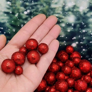 Christmas Red Glittered Foam Balls,1/2 Cup,Christmas Craft Supply,Miniature Christmas,Vase Filler,Diy Wreath,Dollhouse,Fairy Garden,Diorama