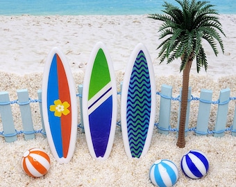 Miniature Surfboard,Beach Ball,Miniature Palm Tree,Beach Miniatures,Cake Topper,Dollhouse,Mini Beach Garden,Fairy Garden Accessories,Diorama