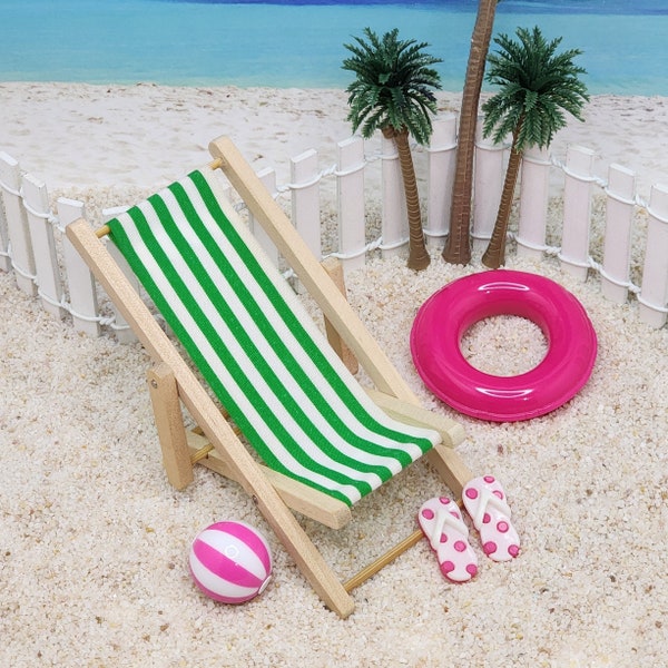 Beach Miniatures,Miniature Deck Chair,Mini Beach Ball,Dollhouse Miniatures,Miniature Pool Float,Swim Ring,Flip Flops,Fairy Garden,Terrarium
