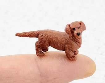Miniature Dachshund Figurine,Tiny Dog,Dollhouse Dog,Miniature Dog, Micro Animals,Fairy Garden Accessories,Diorama,Micro Minis