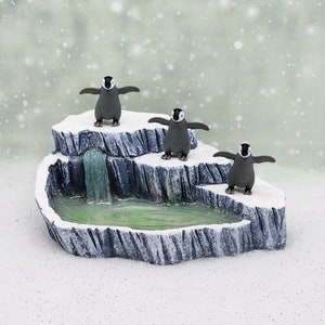 Miniature Frozen Pond,Waterfall,Miniature Penguin,Mini Artic Pond,Miniature Christmas,Fairy Garden,Diorama,Micro Animals,Icy Pond