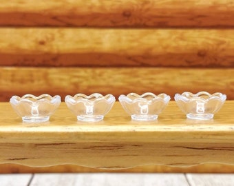 4 Peice Miniature Bowl Set,1:12 Scale Clear Bowls,Dollhouse Candy Dishes,Dollhouse Kitchen Accessories