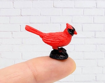 Tiny Cardinal Figurine - Soft Plastic Bird for Fairy Garden